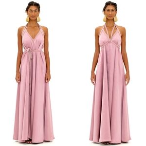 Andrea Iyamah Sana Satin Maxi Dress Small Mauve Pink Braided Straps Elegant Flow